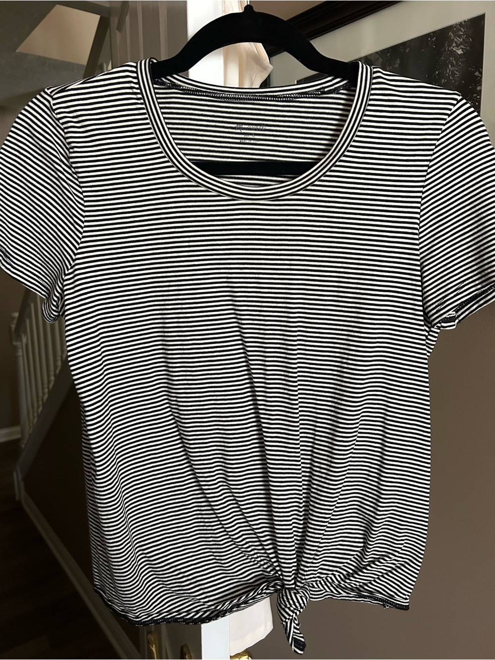 Madewell Black & White Striped Tie-Front Tee